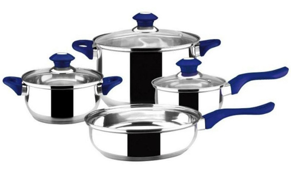 Bateria Cocina Magefesa Acero Inoxidable Coraza 7 Pzas Azul