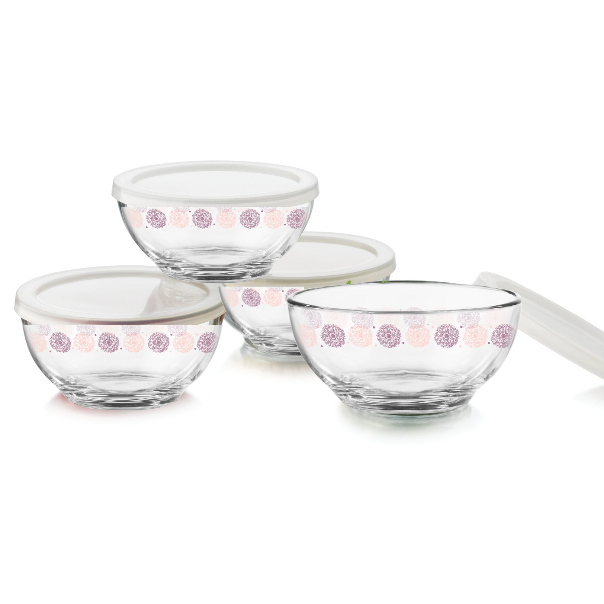 Juego de 4 Bowls Floral con tapa de colores (variado)